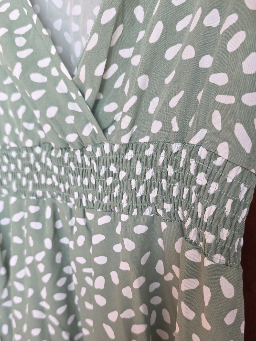 Sage Green Printed V-Neck Dress Med - Picture 4 of 9